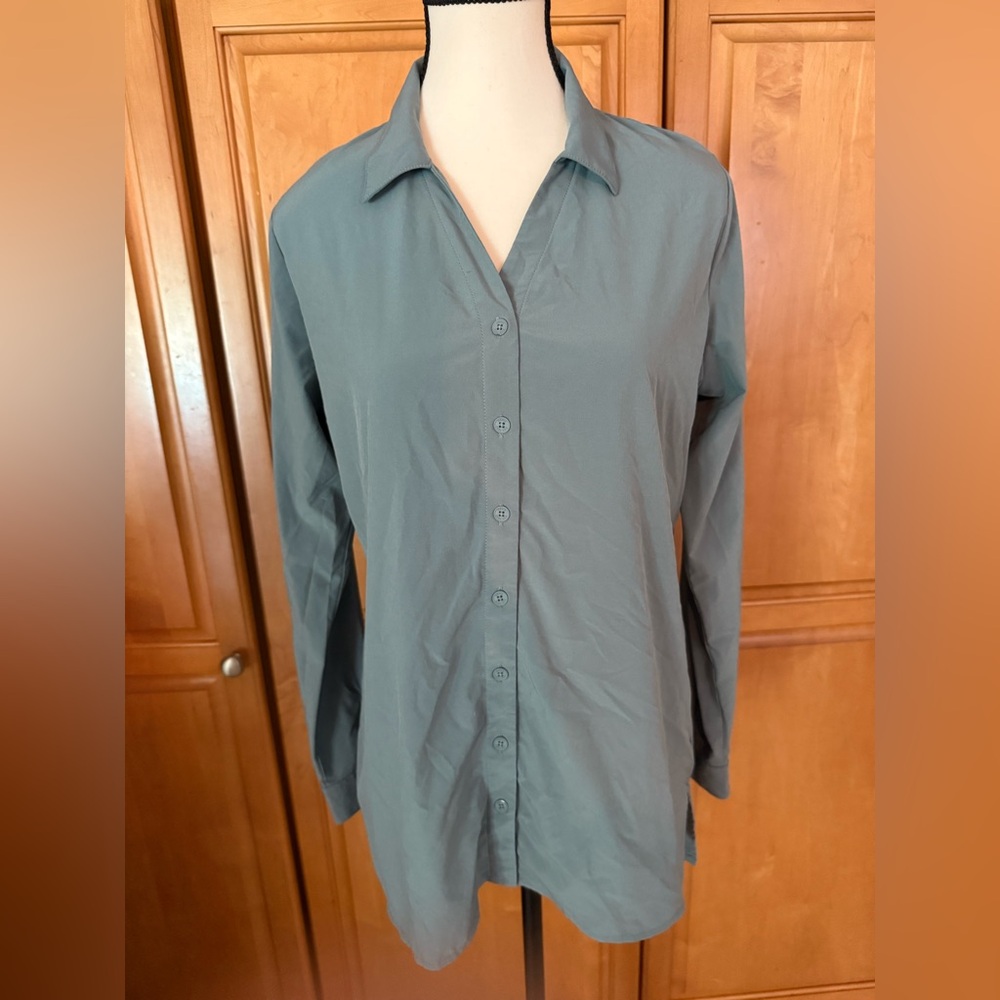 Orvis Teal Button-Up Elevated Tunic Shirt